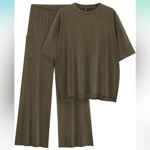 PRETTYGARDEN matching lounge set, short sleeve top with wide leg pants size XL